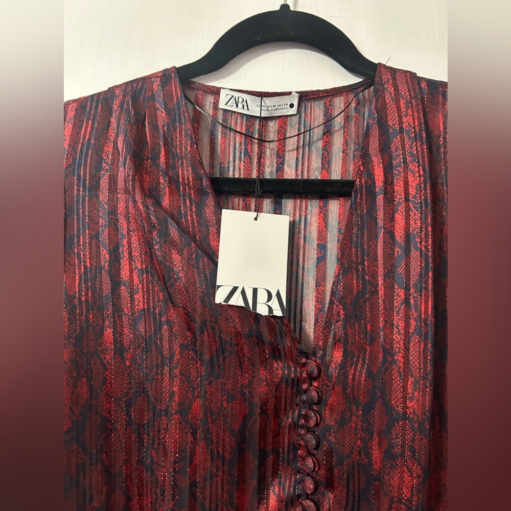 ZARA Sheer Snakeskin print blouse with cuffed sleeves size M